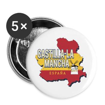Kastilien-La Mancha in Spanien Region Souvenir - Buttons groß 56 mm (5er Pack) - Weiß - Vorne