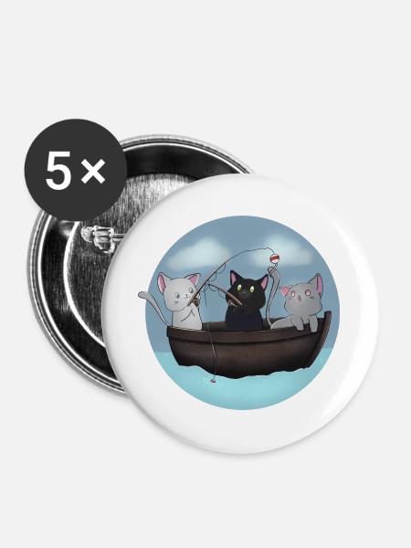Kawaii Cats Fischerboot-Hemd - Buttons groß 56 mm (5er Pack) - Weiß