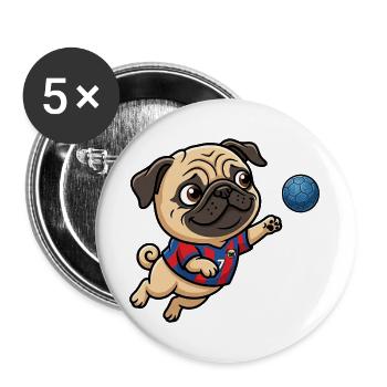 Lustiger Mops Handballfan Nummer 7 - Buttons groß 56 mm (5er Pack) - Weiß - Vorne