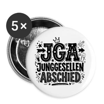 JGA Junggesellenabschied - Buttons groß 56 mm (5er Pack) - Weiß - Vorne