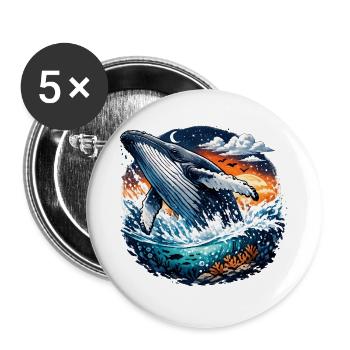Evening Sea Whale Jump Fantasy - Buttons large 2.2''/56 mm (5-pack) - white - Front