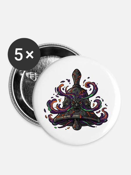 Totenkopf Glocke Neon - Buttons groß 56 mm (5er Pack) - Weiß