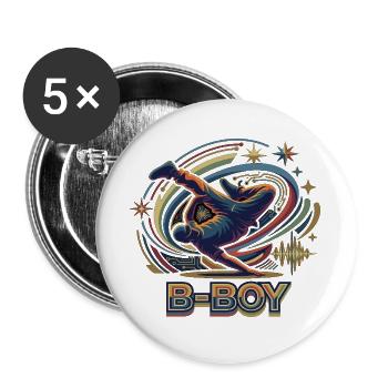 Breakdance B-Boy Hip Hop Streetdance - Buttons groß 56 mm (5er Pack) - Weiß - Vorne