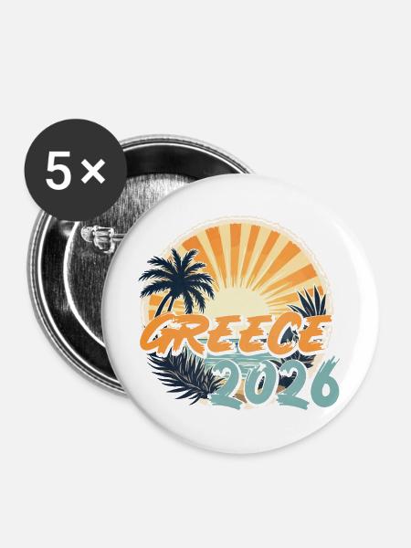 Greece 2026 - Buttons groß 56 mm (5er Pack) - Weiß
