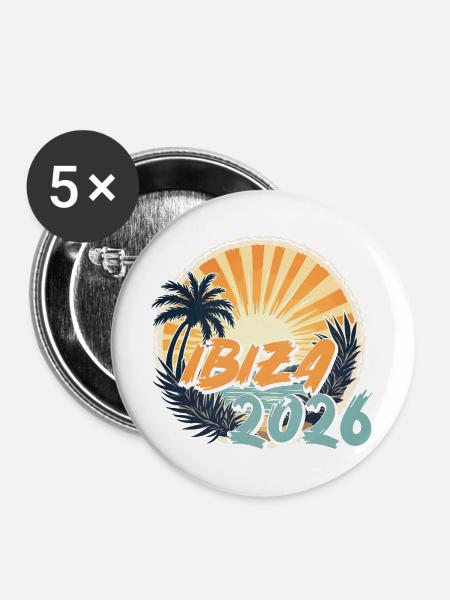 Ibiza 2026 - Buttons groß 56 mm (5er Pack) - Weiß