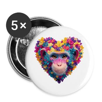 Farbenspiel-Affenherz mit Blumengirlande - Buttons groß 56 mm (5er Pack) - Weiß - Vorne