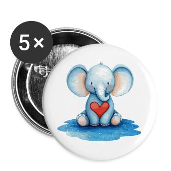 Blue Elephant Heart Friend - Buttons large 2.2''/56 mm (5-pack) - white - Front