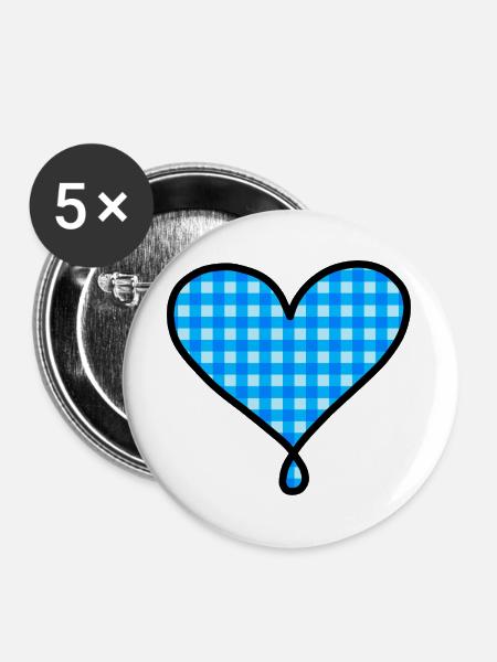 Blaues Herz - Buttons groß 56 mm (5er Pack) - Weiß