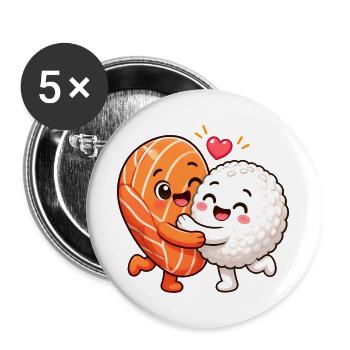 Sushi Hug Lachsreis Japanisches Essen Sushi Hug - Buttons groß 56 mm (5er Pack) - Weiß - Vorne