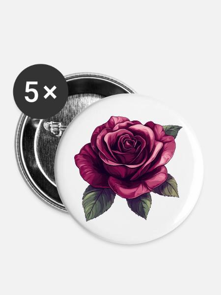 Dunkelrose Blütenillustration - Buttons groß 56 mm (5er Pack) - Weiß