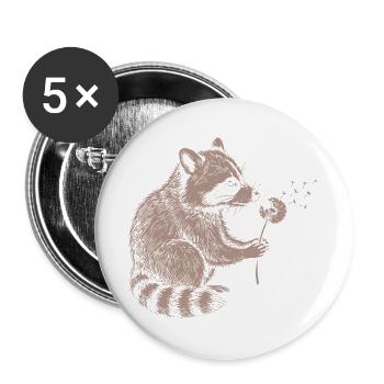 Whimsical Raccoon Dandelion Vintage Sketch Animal - Buttons groß 56 mm (5er Pack) - Weiß - Vorne