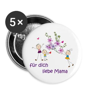 Blumen für dich liebe Mama - Buttons groß 56 mm (5er Pack) - Weiß - Vorne