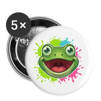 Fröhlicher Frosch Spritzer - Buttons groß 56 mm (5er Pack) - Weiß - Vorne