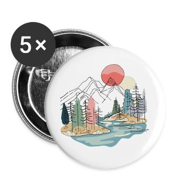 Landschaft: Bergboho, Natur, Minimalist. - Buttons groß 56 mm (5er Pack) - Weiß - Vorne