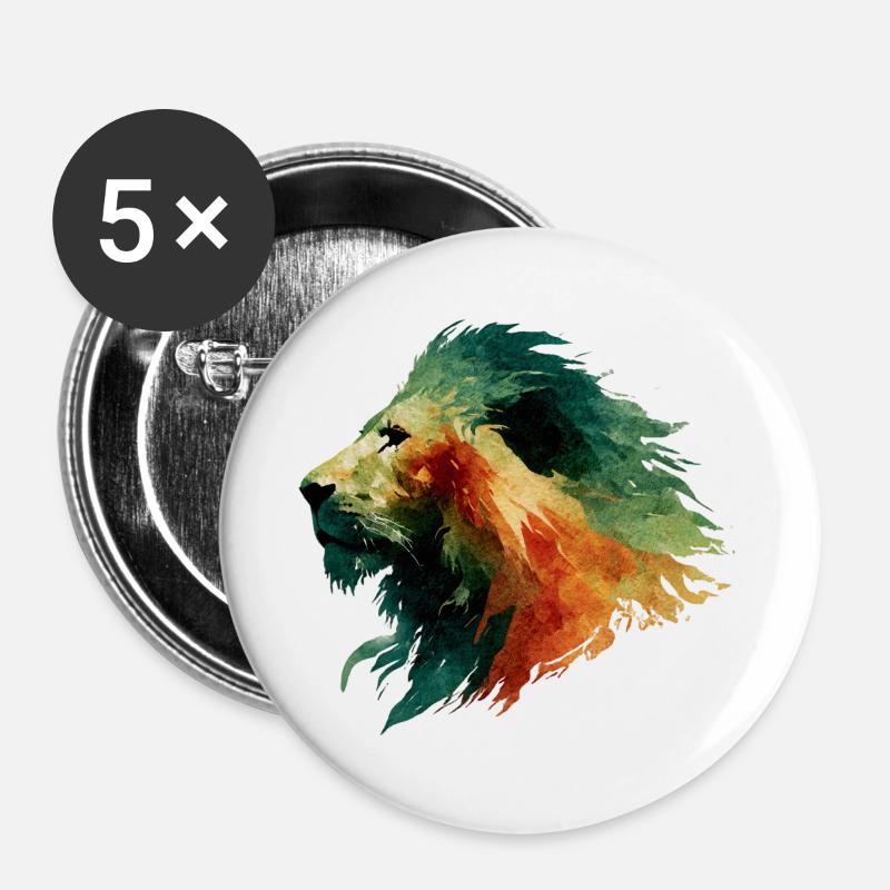 Lion's Head Watercolor - Buttons large 2.2''/56 mm (5-pack) - white