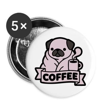 Mops Kaffee Morgenmuffel Banner - Buttons groß 56 mm (5er Pack) - Weiß - Vorne