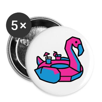Flamingo Swimming Animal Pool Party - Buttons large 2.2''/56 mm (5-pack) - white - Front