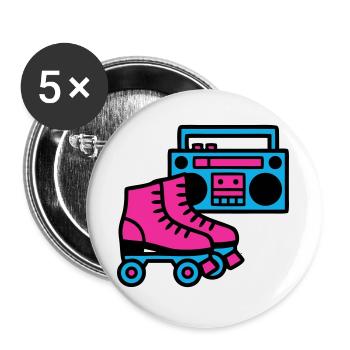 Rollschuhe Boombox 80er Retro - Buttons groß 56 mm (5er Pack) - Weiß - Vorne