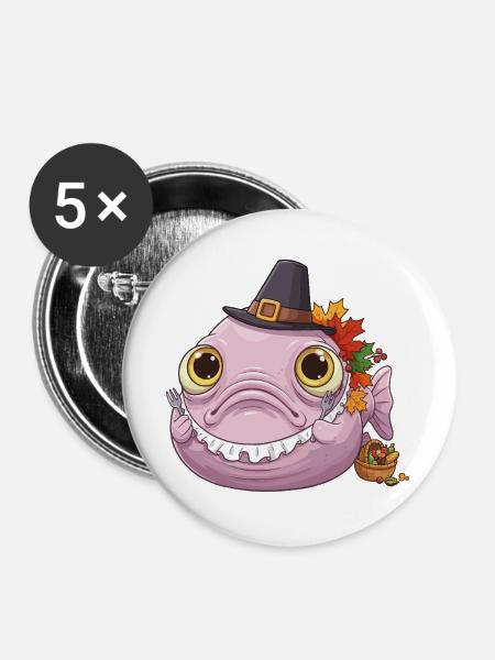 Lustiger Blobfisch - Herbst und Erntedank - Buttons groß 56 mm (5er Pack) - Weiß