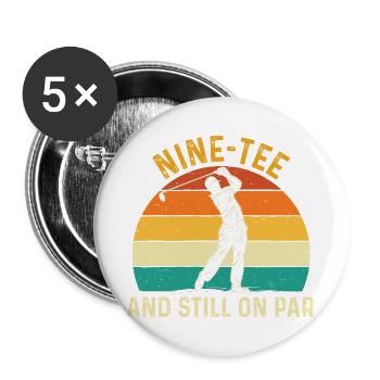 Neun Abschlag immer noch auf Par, 90. Golf-Geburtstag - Buttons groß 56 mm (5er Pack) - Weiß - Vorne