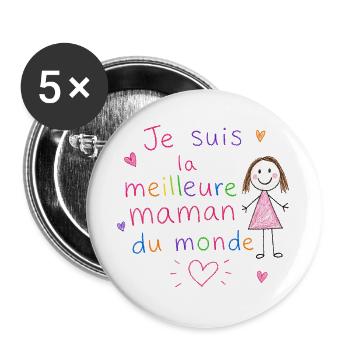 Je suis la meilleure maman du monde - Lot de 5 grands badges (56 mm) - blanc - Devant