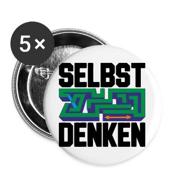 Selbst denken = Eigenständigkeit - Buttons groß 56 mm (5er Pack) - Weiß - Vorne