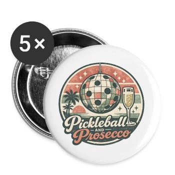Pickleball und Prosecco Retro Logo - Buttons groß 56 mm (5er Pack) - Weiß - Vorne