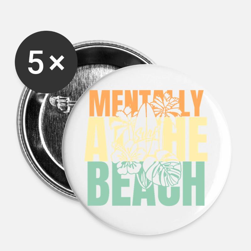 Mentally At the Beach Surfer surfing surf - Buttons large 2.2''/56 mm (5-pack) - white