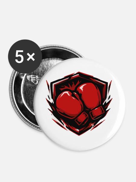 Boxen Boxhandschuhe Schild - Buttons groß 56 mm (5er Pack) - Weiß
