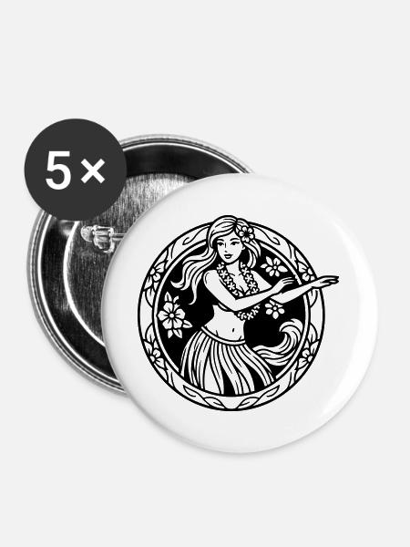 Hula-Mädchen - Buttons groß 56 mm (5er Pack) - Weiß