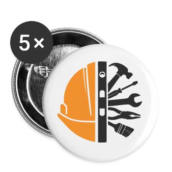 Bauhelm & Werkzeug – Handwerker Logo - Buttons groß 56 mm (5er Pack) - Weiß - Vorne