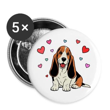 Basset Hound_Hund_sitzendd_Herz_farbig - Lot de 5 grands badges (56 mm) - blanc - Devant