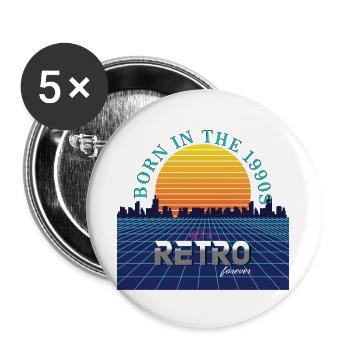 Retro-Sonnenuntergang der 1990er Jahre - Buttons groß 56 mm (5er Pack) - Weiß - Vorne