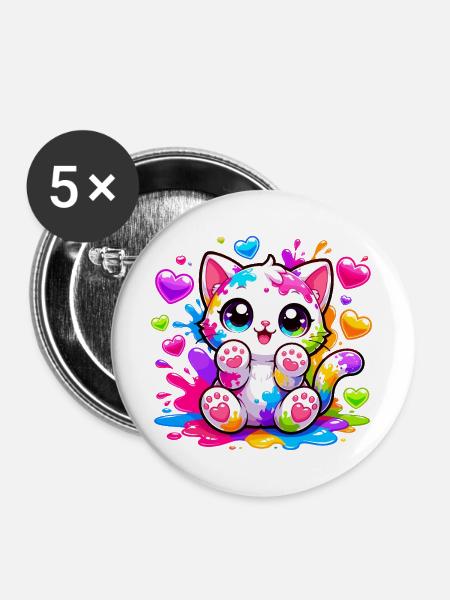 Katzenkunst Farbexplosion - Buttons groß 56 mm (5er Pack) - Weiß