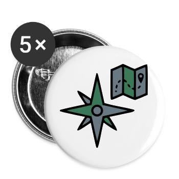 Kompass Landkarte Wandern Geocaching Survival - Buttons groß 56 mm (5er Pack) - Weiß - Vorne