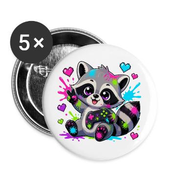 Colorful Raccoon with Controller - Buttons large 2.2''/56 mm (5-pack) - white - Front