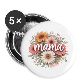 MAMA Retro Daisy Bouquet | Gift - Buttons large 2.2''/56 mm (5-pack) - white - Front