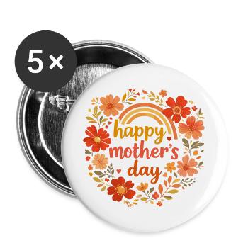 Happy Mother's Day Couronne Fleurs Rétro - Lot de 5 grands badges (56 mm) - blanc - Devant