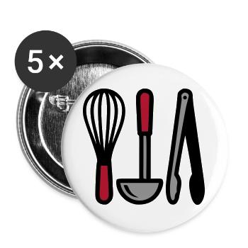 Küchenutensilien Kochen Backen Kochschule - Buttons groß 56 mm (5er Pack) - Weiß - Vorne