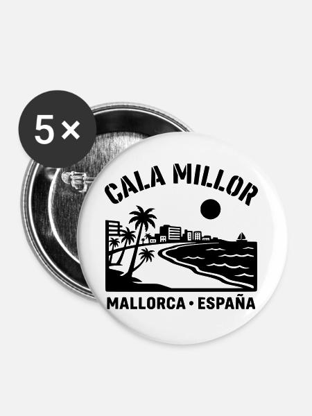cala millor Mallorca - Buttons groß 56 mm (5er Pack) - Weiß