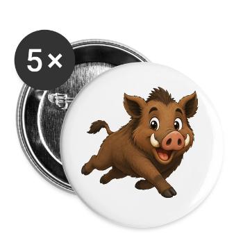Laufendes Wildschwein - Buttons groß 56 mm (5er Pack) - Weiß - Vorne
