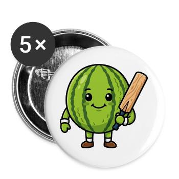Drôle de pastèque avec une batte de cricket - Lot de 5 grands badges (56 mm) - blanc - Devant