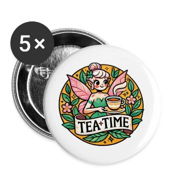 Feen-Tee-Zeit-Illustration - Buttons groß 56 mm (5er Pack) - Weiß - Vorne