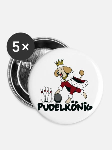Pudel König Kegeln Bowling Design - Buttons groß 56 mm (5er Pack) - Weiß
