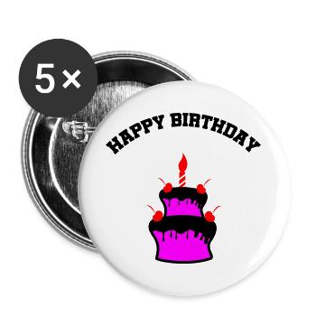 Pink Cake with Cherries and Candle - Buttons large 2.2''/56 mm (5-pack) - white - Front