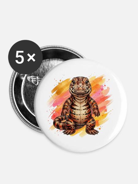 Tegu-Kuscheltier - Buttons groß 56 mm (5er Pack) - Weiß