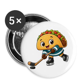 Taco Eishockeyspieler Comic fröhlich - Buttons groß 56 mm (5er Pack) - Weiß - Vorne