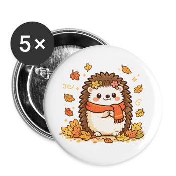 Autumnal hedgehog with scarf - Buttons large 2.2''/56 mm (5-pack) - white - Front