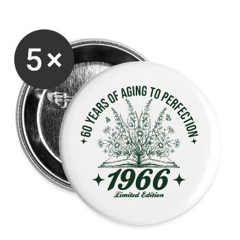 60. Geburtstag Wildblumen Jahrgang 1966 Retro - Buttons groß 56 mm (5er Pack) - Weiß - Vorne