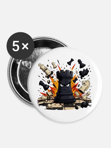 Wütender Turm im Schachkampf - Buttons groß 56 mm (5er Pack) - Weiß